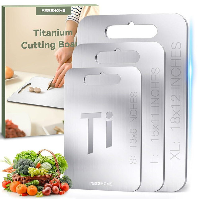 PEREHOME 3pcs Titanium Cutting Board for Kitchen, Cutting Board Double Sided Food Grade, Chopping Boards with Handle, Dishwasher Safe, Cutting Boards For Meats, Fruits, Vegetables