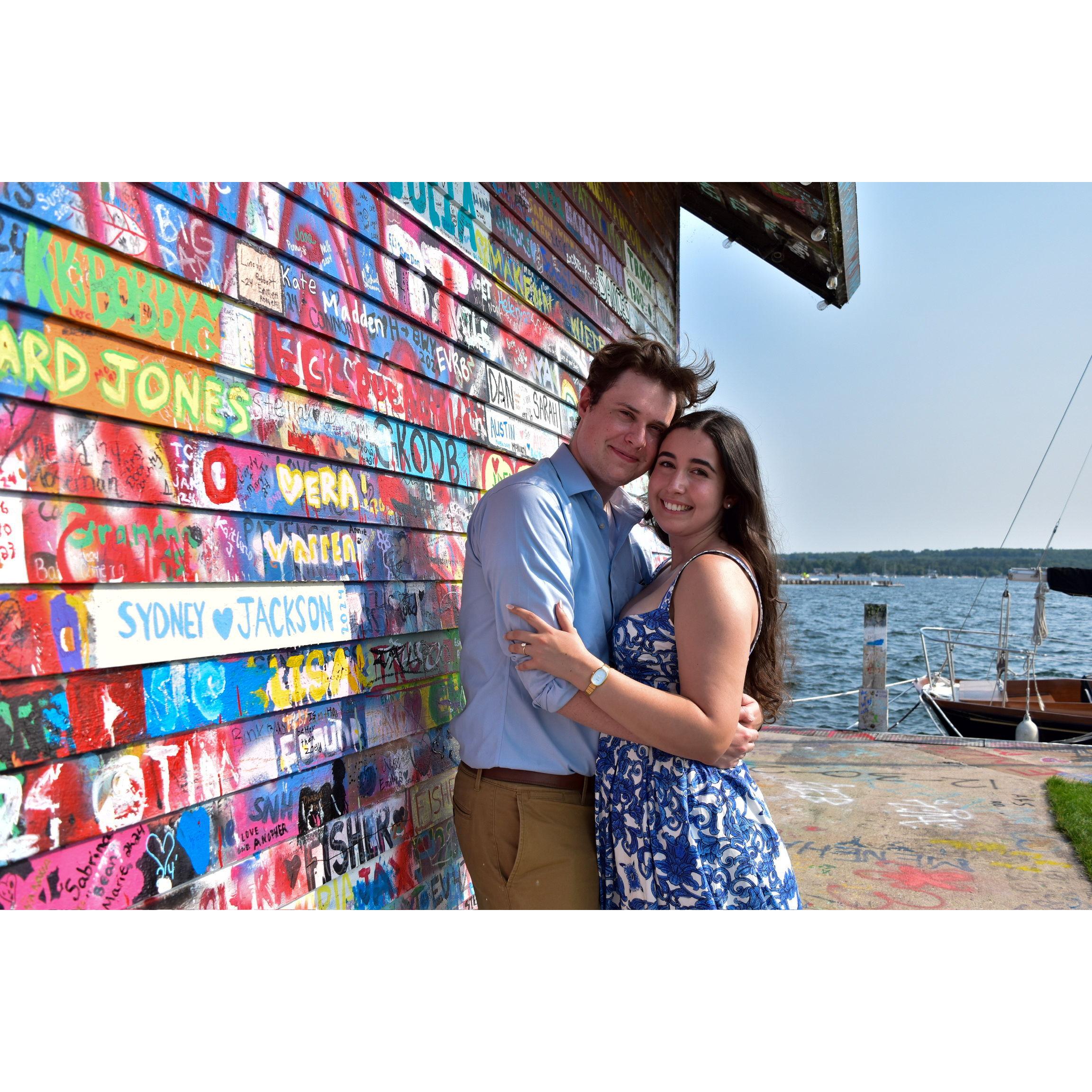 After getting down on one knee, Jackson took Sydney to Ephraim where they wrote their names on the dock. They wrote their names in 2021 when they visited, so it was extra special.