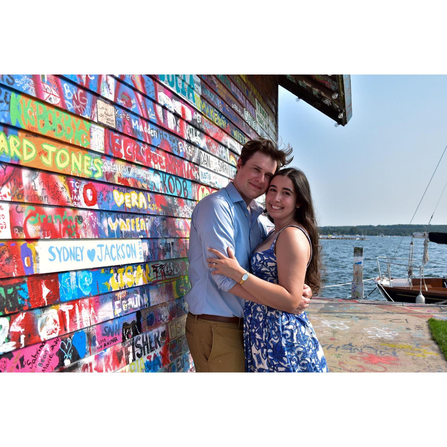 After getting down on one knee, Jackson took Sydney to Ephraim where they wrote their names on the dock. They wrote their names in 2021 when they visited, so it was extra special.