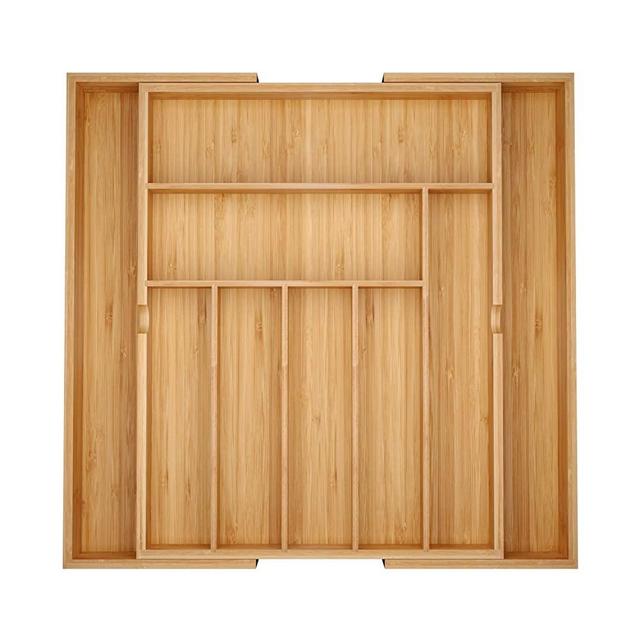 BAMEOS Drawer Organizer Bamboo Silverware Holder,Expandable Cutlery Tray Flatware and Utensil Organizer for Knife Spoon Tool Kitchen Garage