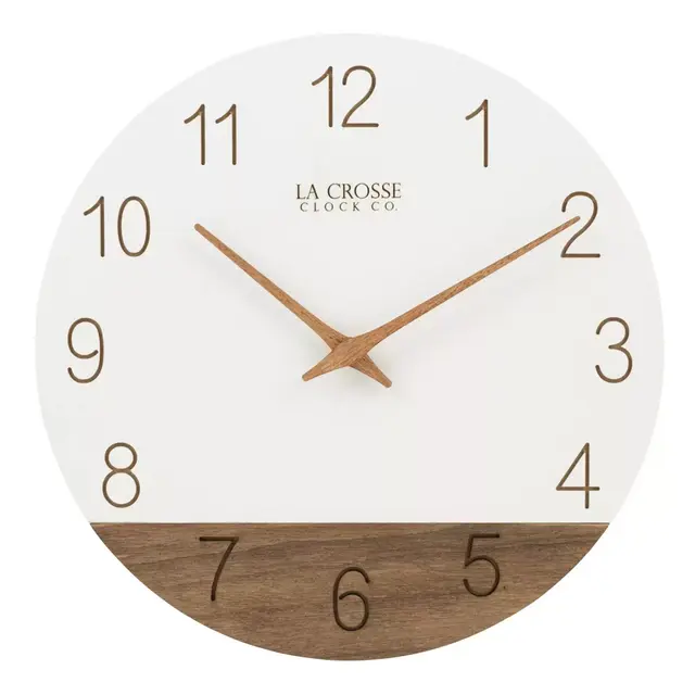 La Crosse Clock Company Sierra 12-Inch Wall Clock in White/Wood