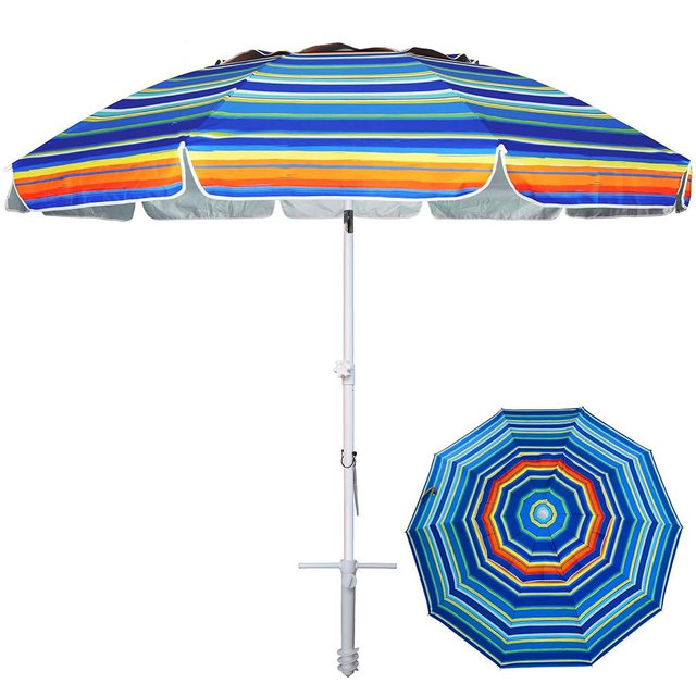 AMMSUN 8FT Large Beach Umbrella with sand anchor, Heavy Duty High Wind Portable Outdoor Umbrellas with UPF50+ UV Protection,Air Vents, Push Button Tilt Pole, Windproof Sunshade Shelter for Patio Garden Beach Pool Backyard