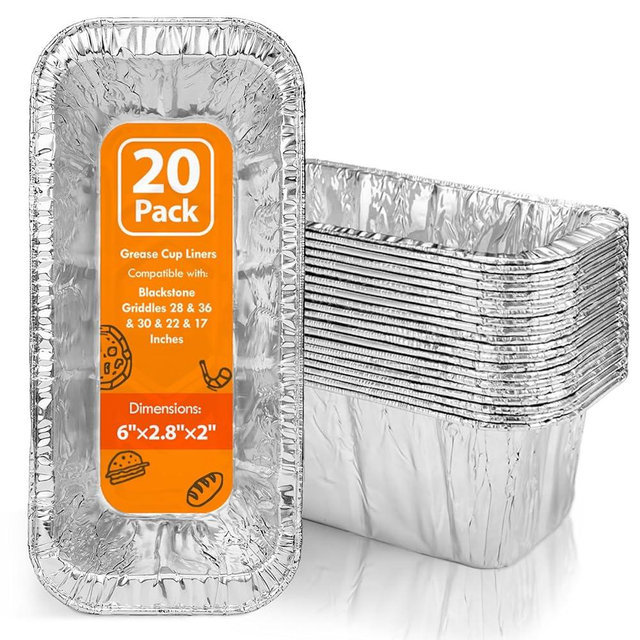 Huachuang 20Pack Grease Cup Liners: Grease Catcher Cup for Blackstone 17"/28"/36" Griddle, Drip Pan Liners for Blackstone 5017 - Blackstone Griddle Accessories Disposable Aluminum Foil Drip Pan Liner