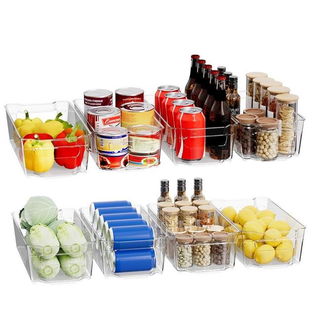 incostar Refrigerator Organizers and Storage, 8-PACK Storage Organizer Bins, Clear Plastic Storage Bins with Handle, Fruit Storage Containers for Fridge Organizing, Kitchen Pantry Bins(8 pcs)