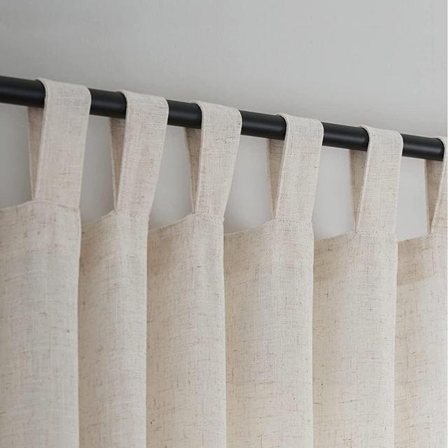 Natural Linen Semi Sheer Curtains Tab Top Light Filtering Elegant Curtains & Drapes for Living Room 52 x 84 Inch Length, Set of 2 Panels