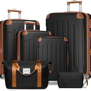 LARVENDER Luggage Sets 6 Piece Hardside Expandable Suitcase Set with Spinner Wheels TSA Lock Black, Travel Luggage Set Clearance for Men and Women, Black