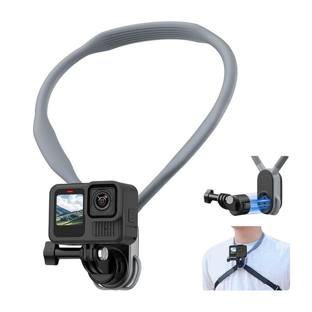 TELESIN S2 POV Neck Mount, Quick Release Magnetic Necklace Holder with Fixing Chest Strap, Hands-Free Camera Mount for GoPro Hero 13 12 11 10 9 DJI Osmo Nano 360 Action 6 5 Pro 3 4 Insta360 X5 X4 X3