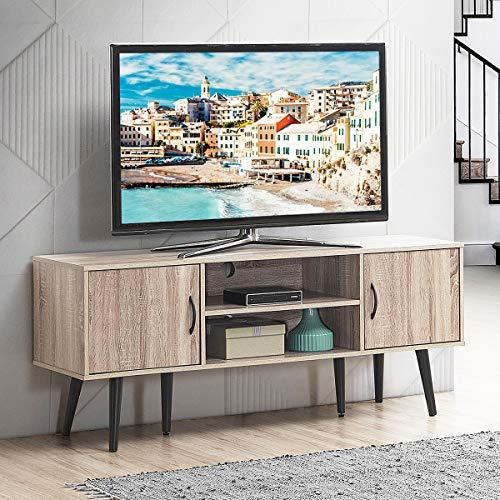 Tangkula Wooden TV Stand for TVs up to 60 Inches, Media Console with 2 Storage Cabinets & Display Shelves, TV Console Storage TV Stand for Home Living Room Bedroom, Natural TV Stand (Light Walnut)