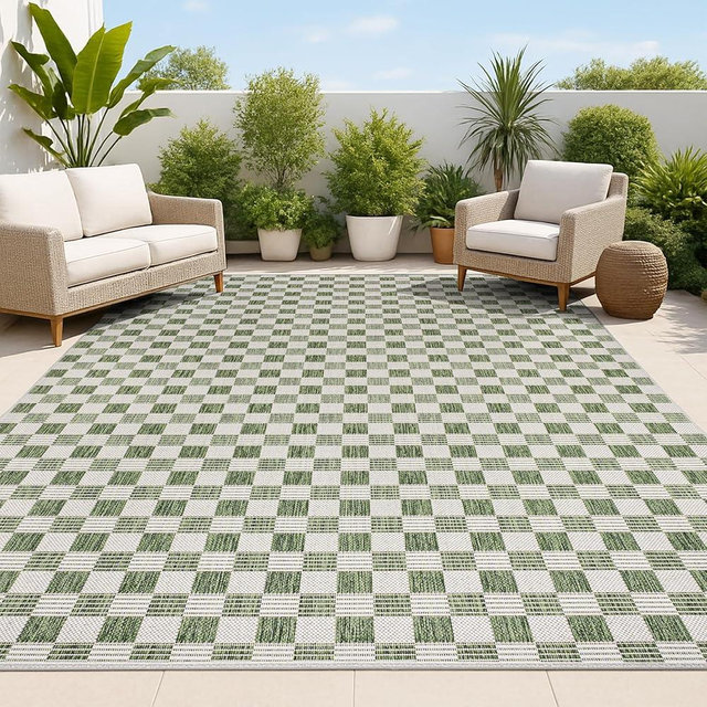 JONATHAN Y Cottage Checkerboard Indoor Outdoor Area Rug 5X8 Green/Cream, Aimee Traditional for Backyard, Patio, Porch, Easy-Cleaning, High Traffic, Pet-Friendly, Non-Shedding (TSN204D-5)