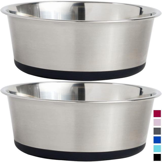 Gorilla Grip Stainless Steel Metal Dog Bowl Set of 2, 4 Cups, Rubber Base, Heavy Duty, Rust Resistant, Food Grade BPA Free, Less Sliding, Quiet Pet Bowls for Cats and Dogs, Dry and Wet Foods, Black