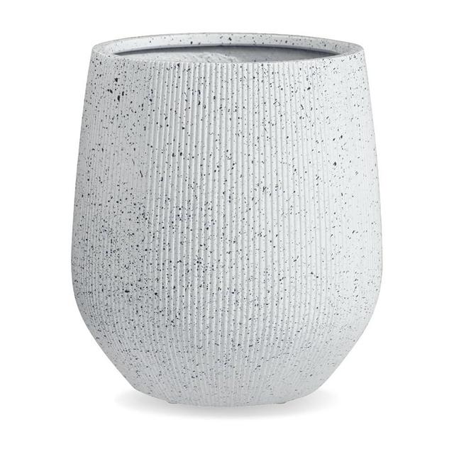 KUTE NEST Ribbed Corso 16.5" H x 15" D Fiberstone Premium Medium Tree Pot, Planter Pot with Drainage Hole, Planters for Indoor and Outdoor Use (Speckled White)
