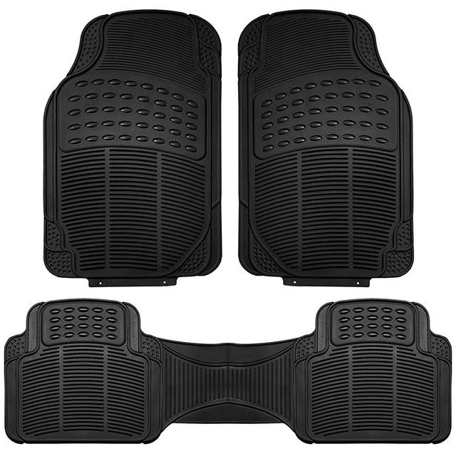 FH Group F11306BLACK Black-Solid Trimmable Heavy Duty All Weather Floor Mats 3pc Full Set