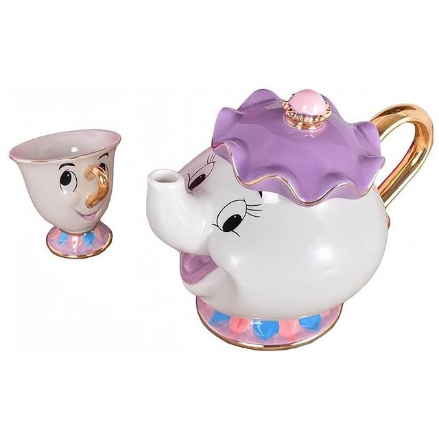 NEW Beauty and The Beast Cartoon Mrs.Potts Chip Tea Pot & Cup set Teapot Mug Potts Sculpted Ceramic Teapot (Pot & Cup)