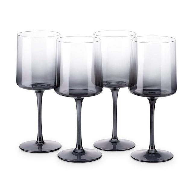 Navaris Gray Square Wine Glasses (Set of 4) - Smoke Color Wine Glasses with Stems - Glassware with Stem for Serving Wine, Cocktails, Beer, Dessert