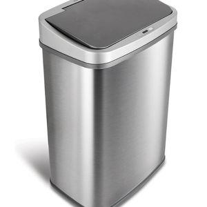 NINESTARS DZT-50-28BR Automatic Touchless Motion Sensor Oval Trash Can, Black Top, 13 Gal BR, Brush