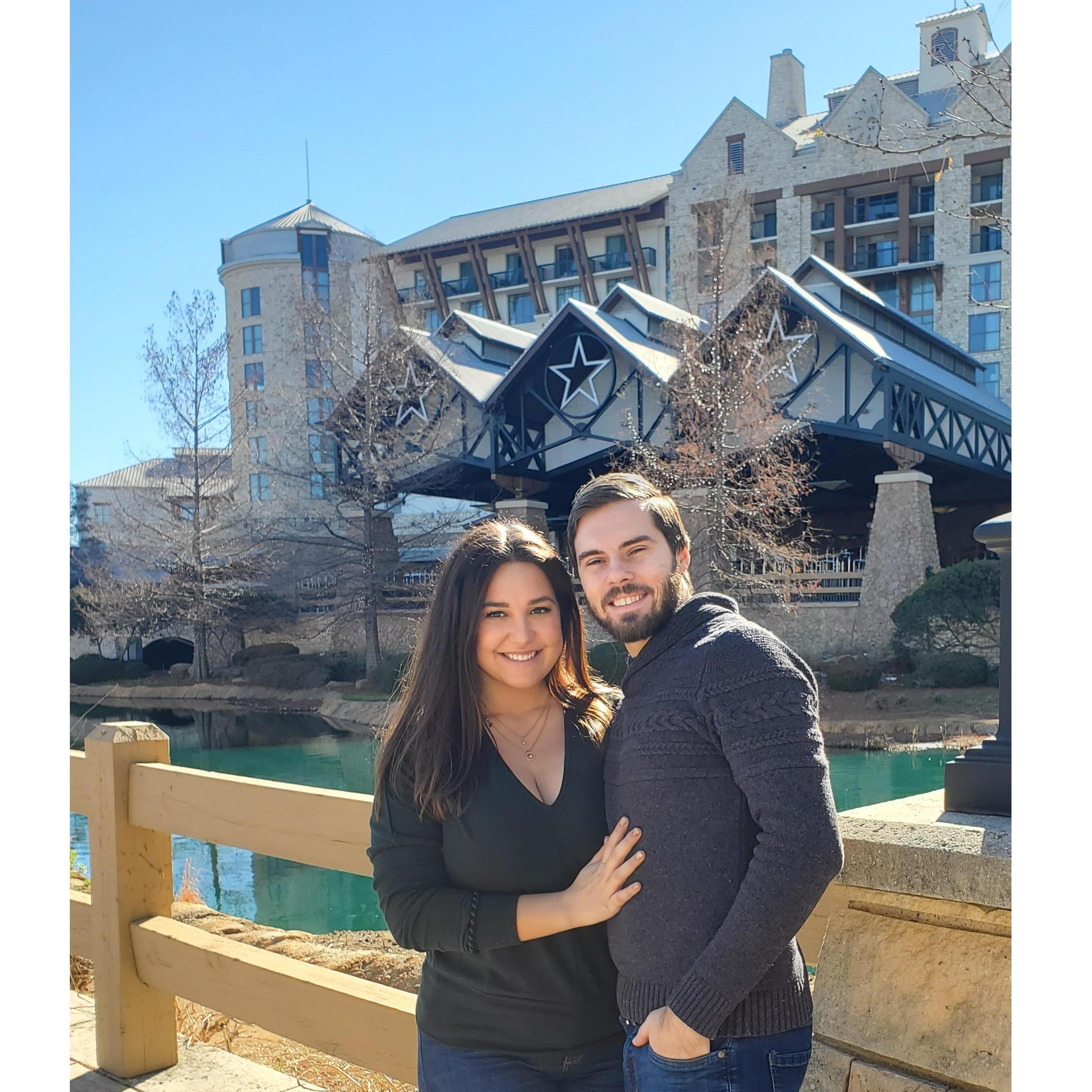 In front of the Gaylord Texan Resort and Conference center where we got engaged!