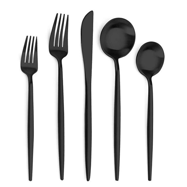 Matte Black Silverware Set,Vanston Satin Finish 20-Piece Stainless Steel Flatware Set,Professional Utensils Service for 4,Upgraded Cutlery Set for Home and Restaurant,Dishwasher Safe