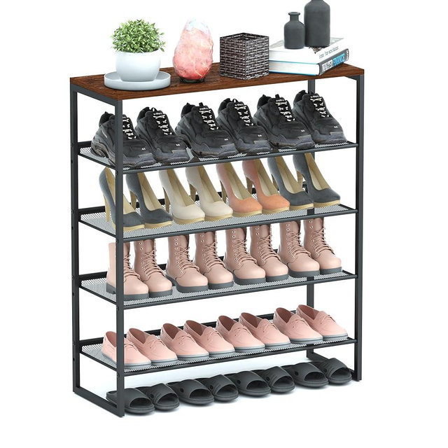CHEMPFR Shoe Rack - Sturdy Steel Shoe Organizer for Closet or Entryway with Spacious Top and Strong Mesh Shelves - Industrial Style Free Standing Storage Shelves (5-Tier 11.8"x36.2"x31.5")