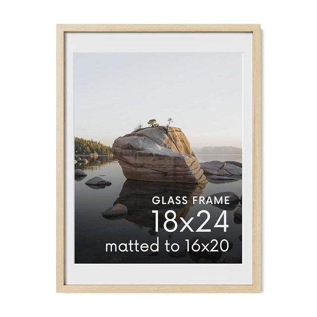 HAUS AND HUES 18x24 Picture Frame with Real Glass and Natural American Oak Matted to 16x20 - Oak 18x24 Frame Wood - Includes Vertical & Horizontal Hang - Ideal for Home, Office (18x24 in, Natural)