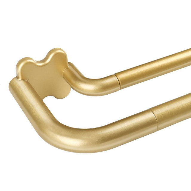 Gold Double Curtain Rod Set, USFOOK Blackout Wrap Around Curtain Rods for Windows 48 to 84 Inch, 6/8 Inch Room Darkening Curtain Rod 32 to 86 Inch, Decorative Double Drapery Rods