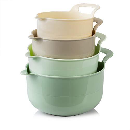 Cook with Color Mixing Bowls - 4 Piece Nesting Plastic Mixing Bowl Set with Pour Spouts and Handles (Ombre Mint)