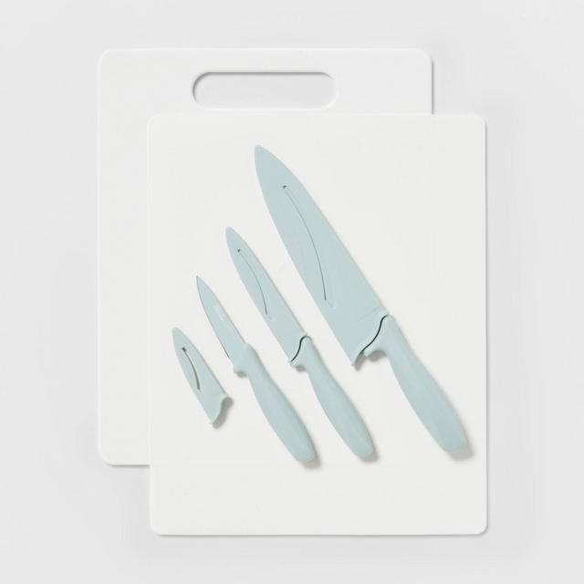 5pc Poly Cutting Board and Knife Set Mint Green - Room Essentials™