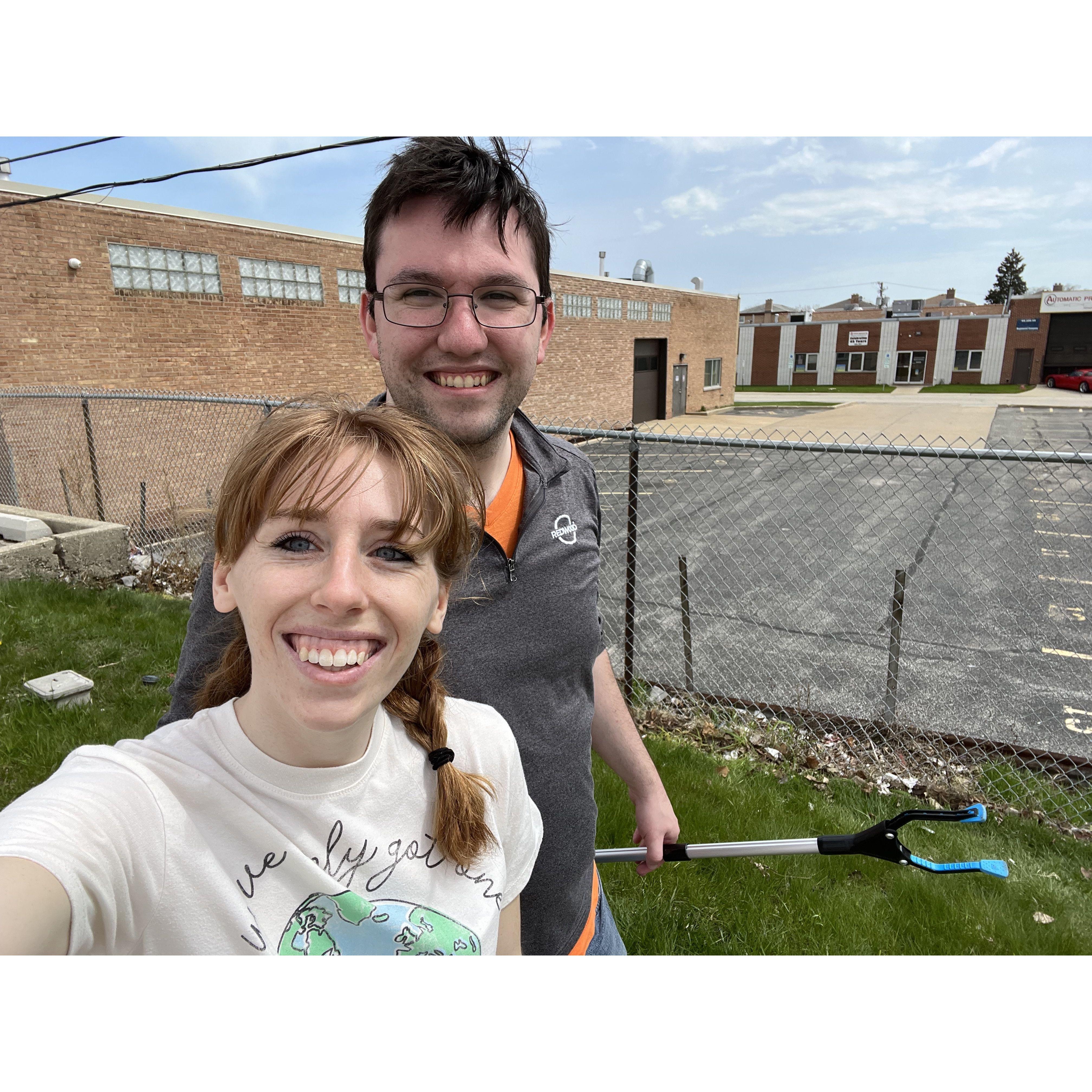 Picking up garbage on Earth Day