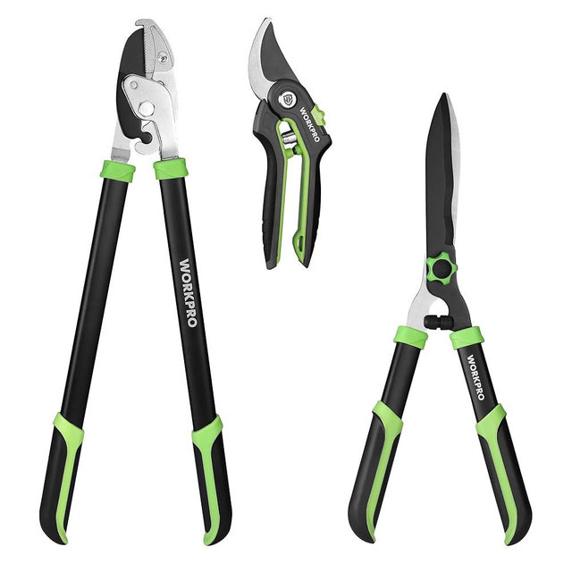 WORKPRO 3-Piece Garden Shears Set - 20” Hedge Shear, 24” Anvil Lopper & 8” Pruning Shear, Heavy-Duty Gardening Clippers with Sharp Blade, Comfort Grip Handle for for Branches, Shrubs, and Hedges