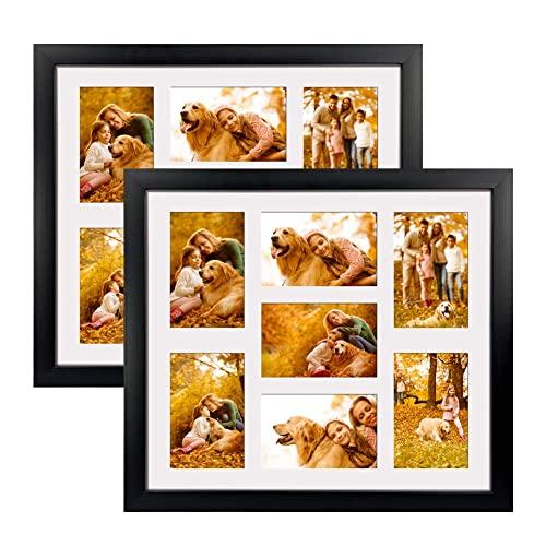 7 Openings Picture Photo Frame Collage, 16x18 inch Black Multi Picture Frames for Wall Mounting, Set of 2