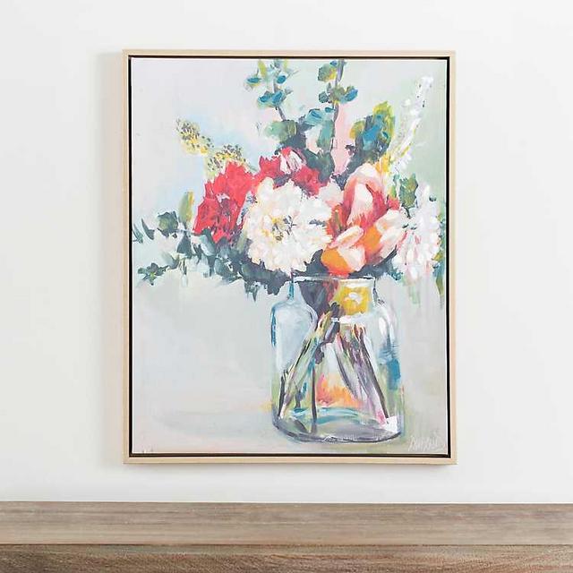 Painted Pink Peonies Framed Canvas Art Print