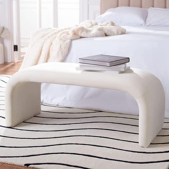 SAFAVIEH Home Collection Tenko Modern Cream Velvet Bench (Fully Assembled) BCH1300A