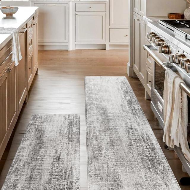 Homergy Anti Fatigue Kitchen Mats for Floor 2 PCS, Memory Foam Cushioned Rugs, Comfort Standing Desk Mats for Office, Home, Laundry Room, Waterproof & Ergonomic, 17.3×30.3 & 17.3×59, Pewter