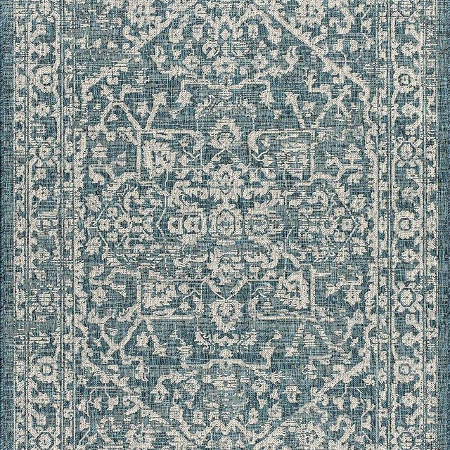 JONATHAN Y SMB104B-4 Malta Bohemian Medallion Textured Weave Indoor Outdoor -Area Rug, Coastal, Traditional, Transitional Easy-Cleaning,Bedroom,Kitchen,Backyard,Patio,Non Shedding, Teal/Gray, 4 X 6