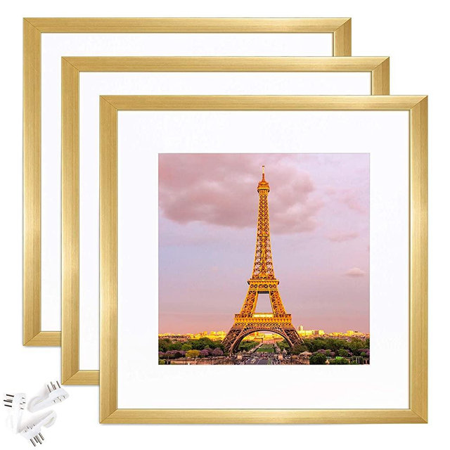 upsimples 8x8 Picture Frame Set of 3,Display Pictures 5x5 with Mat or 8x8 Without Mat,Multi Photo Frames Collage for Wall,Gold