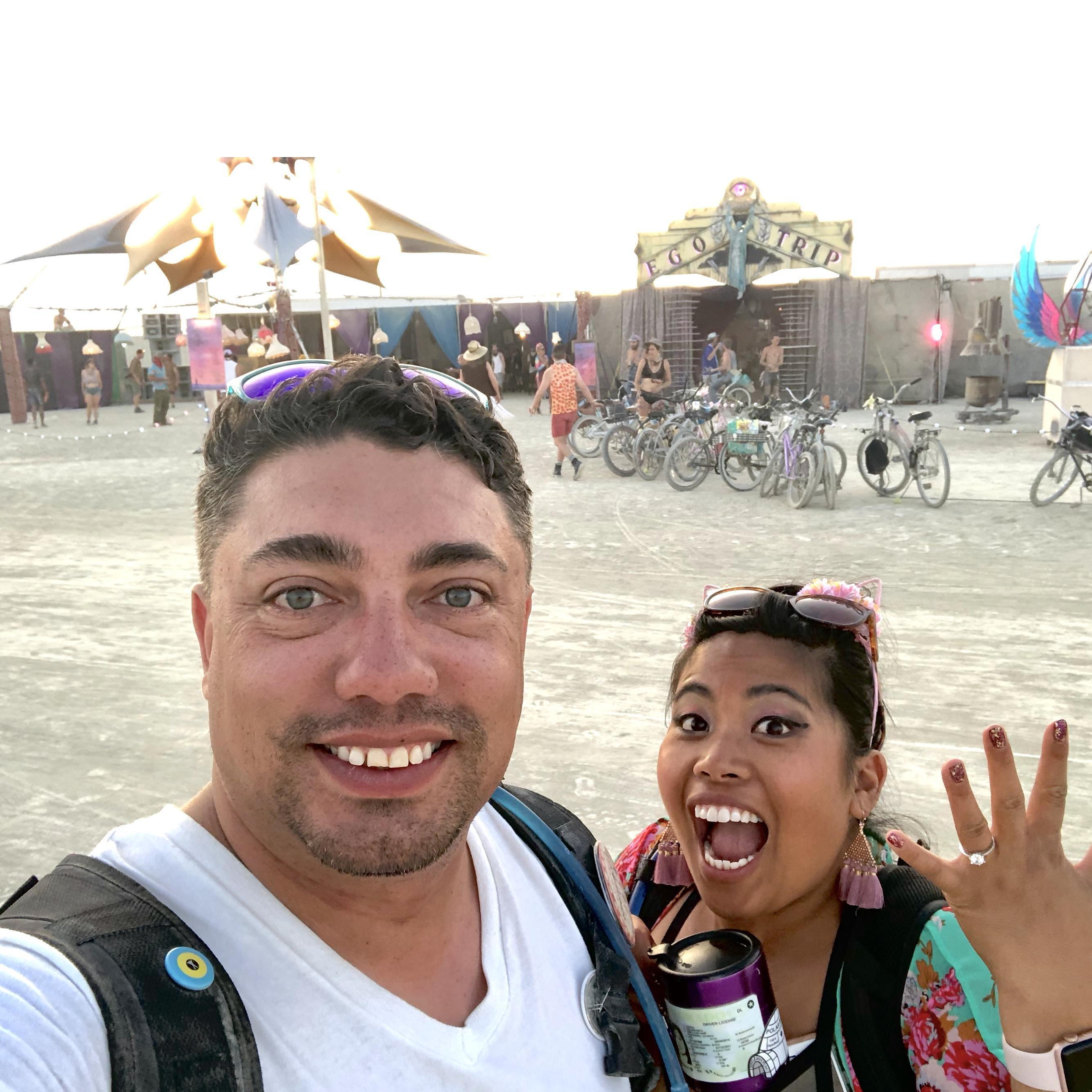 We got engaged at Burning Man - I Robot.