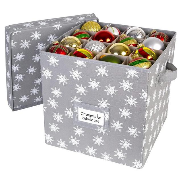 Christmas Ornament Storage Box with Lid - Store up to 64 Christmas Ornaments and Holiday Decor, a Storage Cube and Christmas Box Container to Help Preserve Holiday Decorations