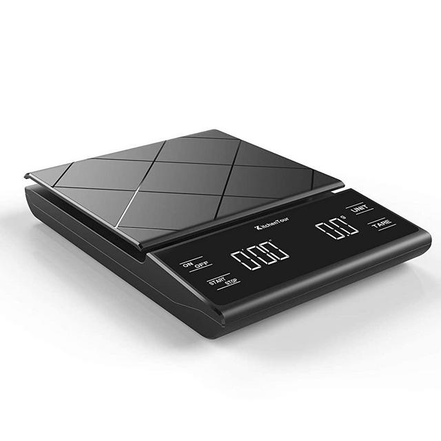 KitchenTour Coffee Scale with Timer - Digital Multifunction Weighing Scale with 3kg/0.1g High Precision - Pour Over Drip - Espresso Scale with Bright LCD Display (Batteries Included)