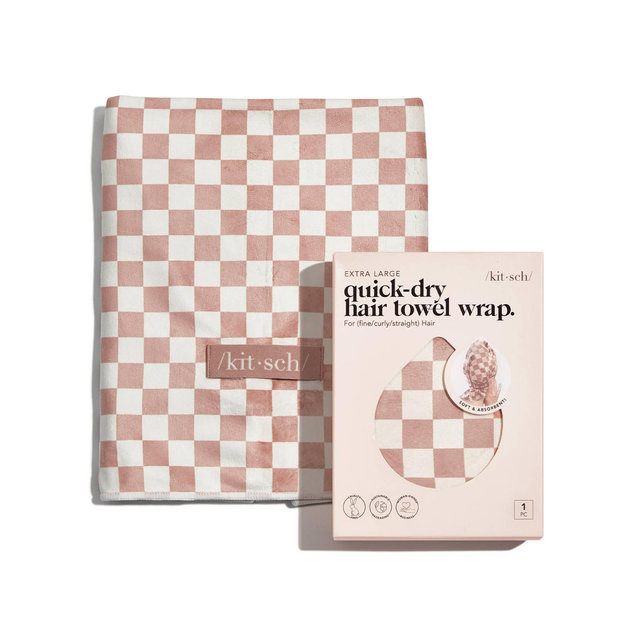 Kitsch Extra Large Quick-Dry Hair Towel Wrap - Terracotta Checker