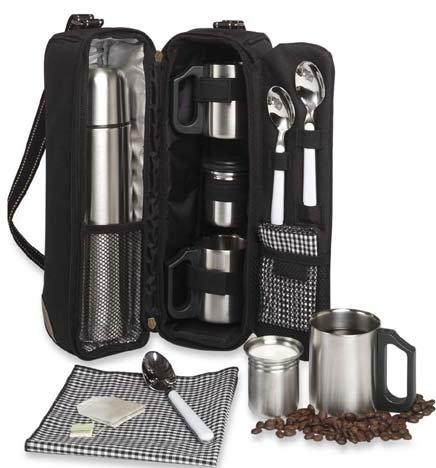 Picnic at Ascot Travel Coffee Tote for 2 Including Stainless Vacuum Flask, Cups, Creamer and Teaspoons- Designed & Assembled in the USA