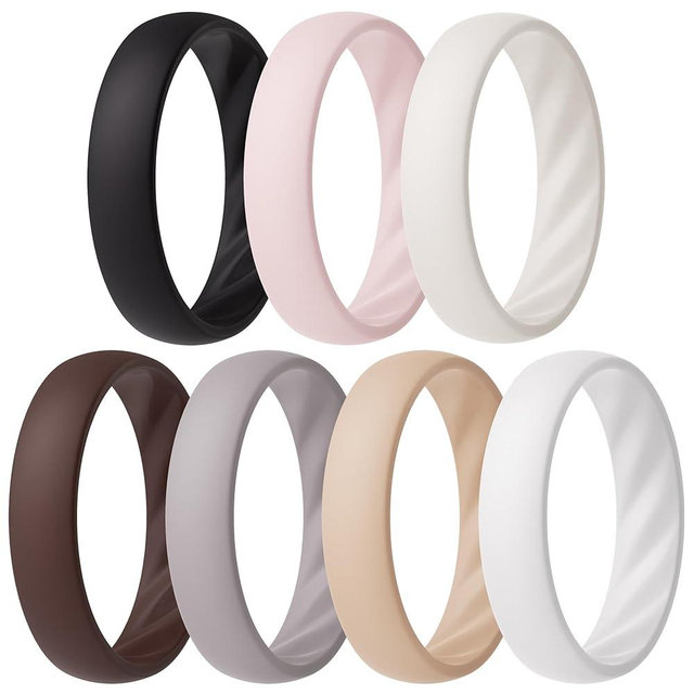 ThunderFit Women’s Silicone Wedding Rings – 5.5mm Wide, 2mm Thick Engagement Rings, Rubber Engagement Bands, 7-Pack