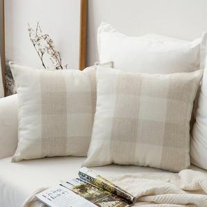 Miulee Pack of 2, Classic Retro Checkers Plaids Cotton Linen Soft Soild Christmas Decorative Square Throw Pillow Covers Home Decor Design Set Cushion Case for Sofa Bedroom Car 18 x 18 Inch 45 x 45 Cm