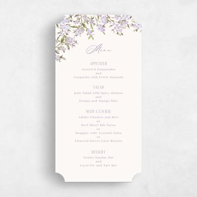 Purple Ticket Wedding Menu - Allegra
