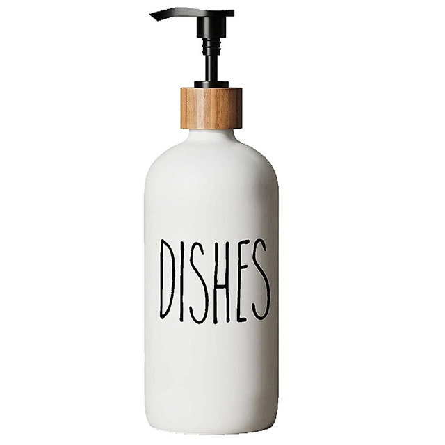 Soap Dispenser,Dish Soap Dispenser for Kitchen Sink.Glass Hand Soap Dispenser, Modern Farmhouse Decor Dish Soap Pump for Bathroom,Kitchen Sink Decor (White-Dishes)