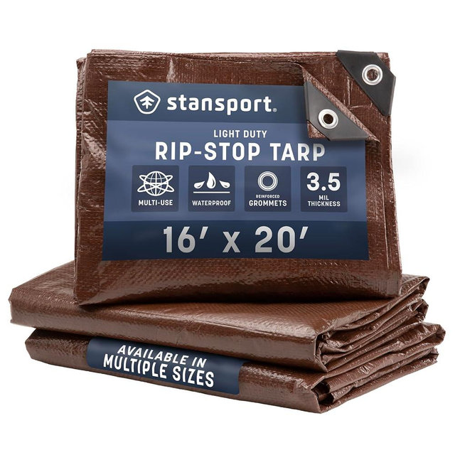 Stansport Light-Duty Rip-Stop Tarp 16' x 20' - Brown (U-1620)