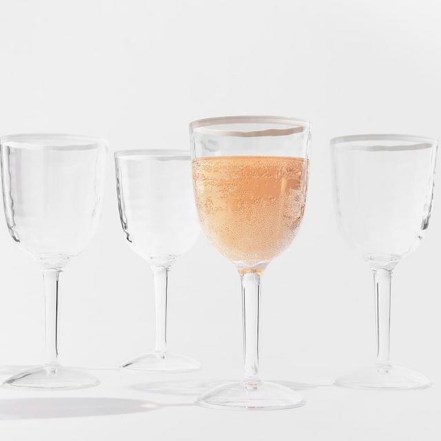 Stripe Rim Acrylic Goblets, Set of 4 - White