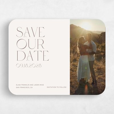 Beige Rounded Wedding Save the Date - Garnet Landscape