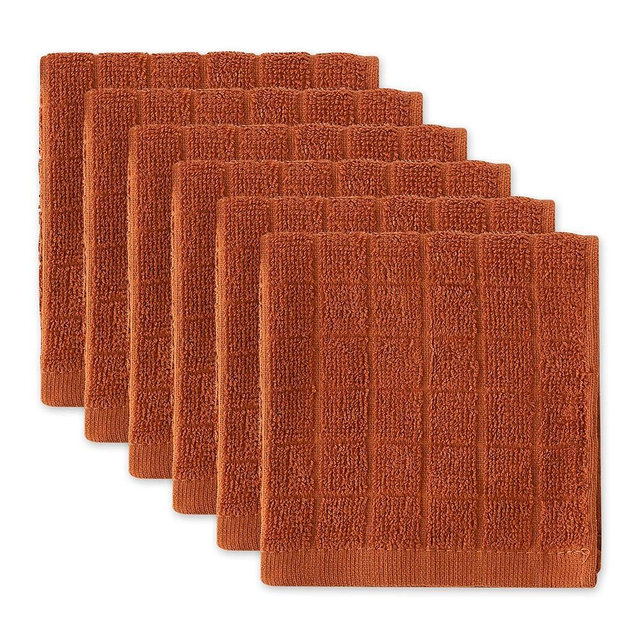 DII Basic Terry Collection Solid Windowpane Dishcloth Set, 12x12, Cinnamon, 6 Count