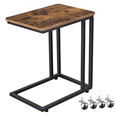 VASAGLE Industrial Side Table, Mobile Snack Table for Coffee Laptop Tablet, Slides Next to Sofa Couch, Wood Look Accent Furniture with Metal Frame ULNT50X