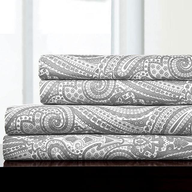 Sweet Home Collection 4 Piece 1800 Thread Count Egyptian Quality Deep Pocket Bed Sheet Set, King, Paisley Gray