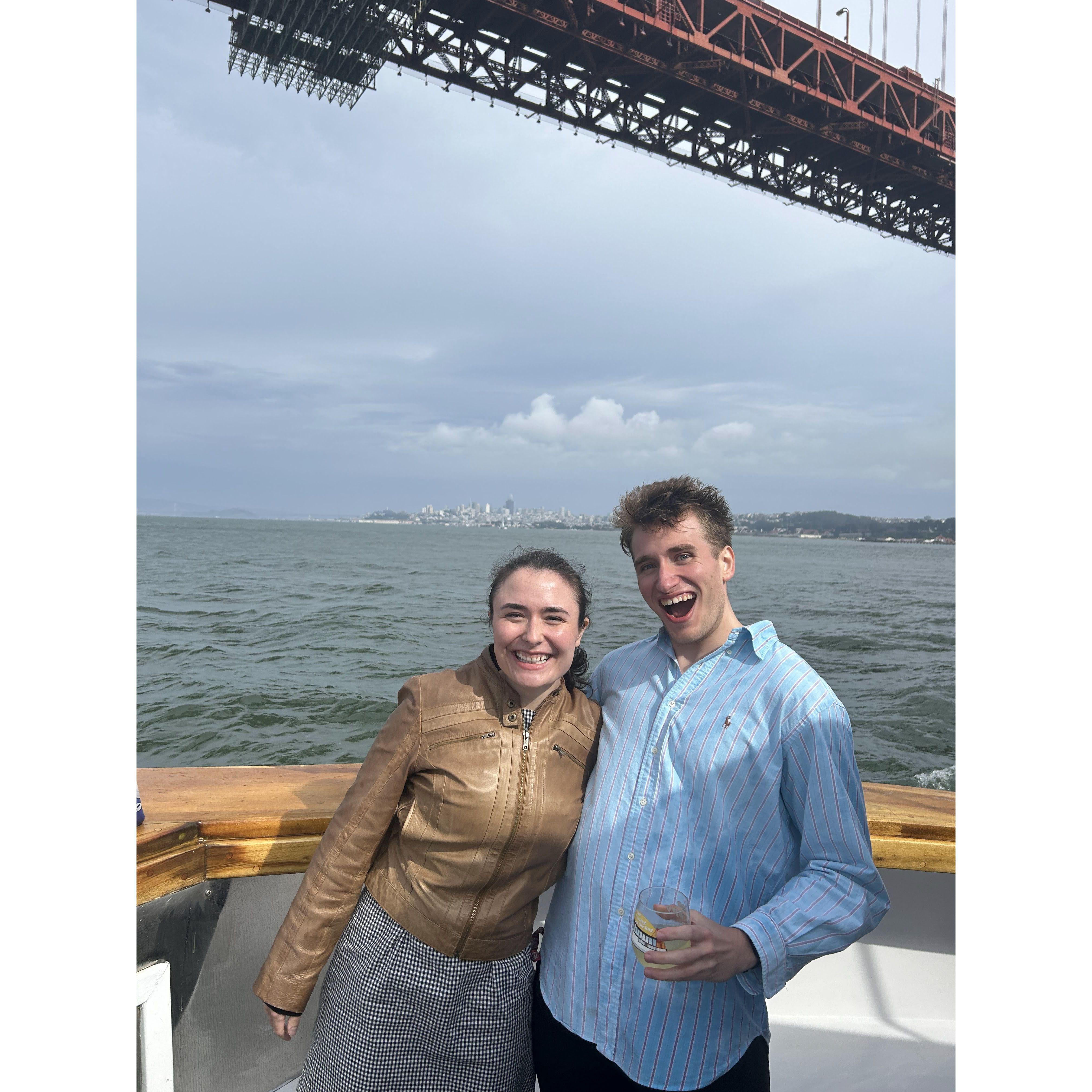 Boat in SF bay. Next to Golden Gate